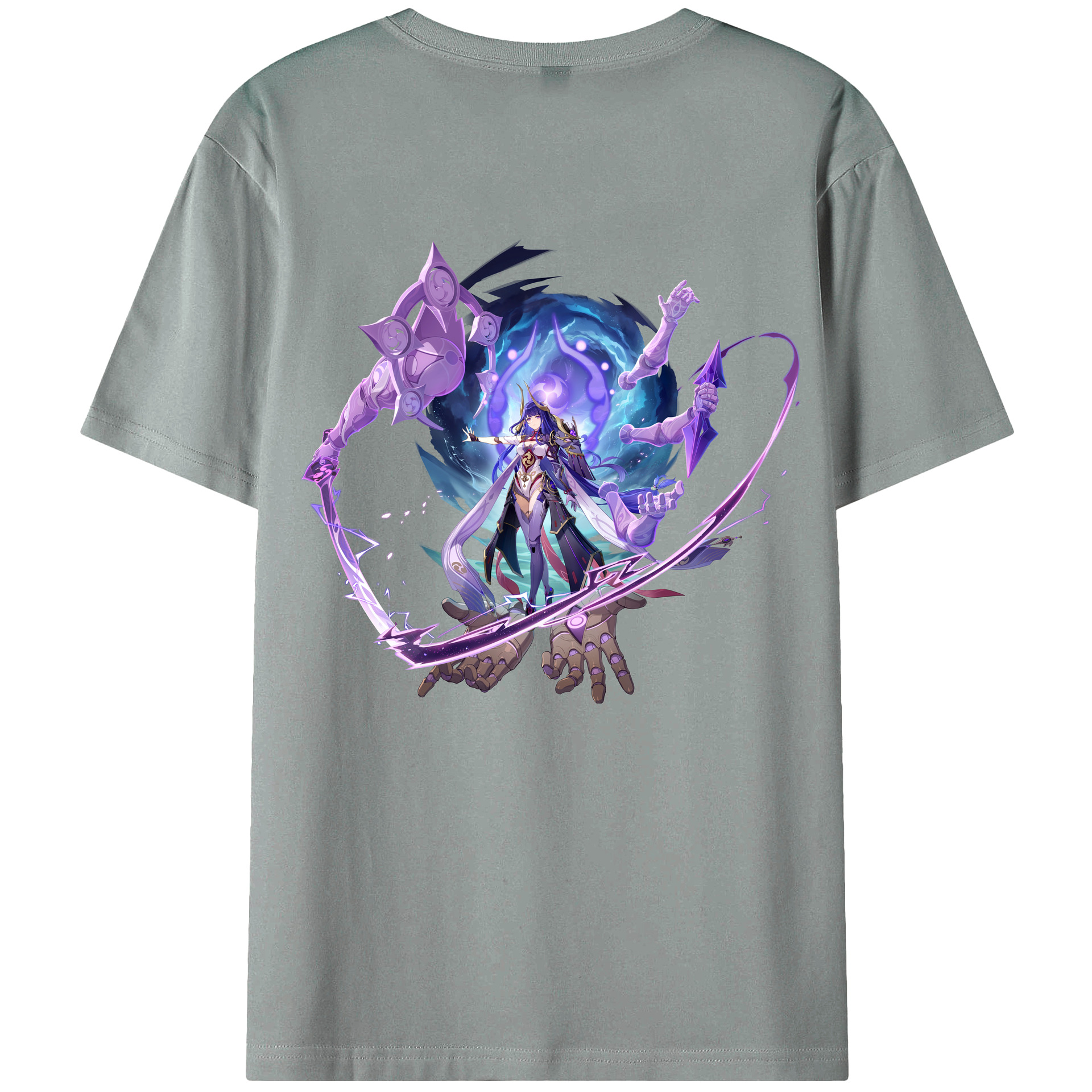 げんし神 雷電将軍 らいでんしょうぐん genshin Raiden Shogun 綿100％ メンズ半袖Tシャツ（バックプリント） 通気性